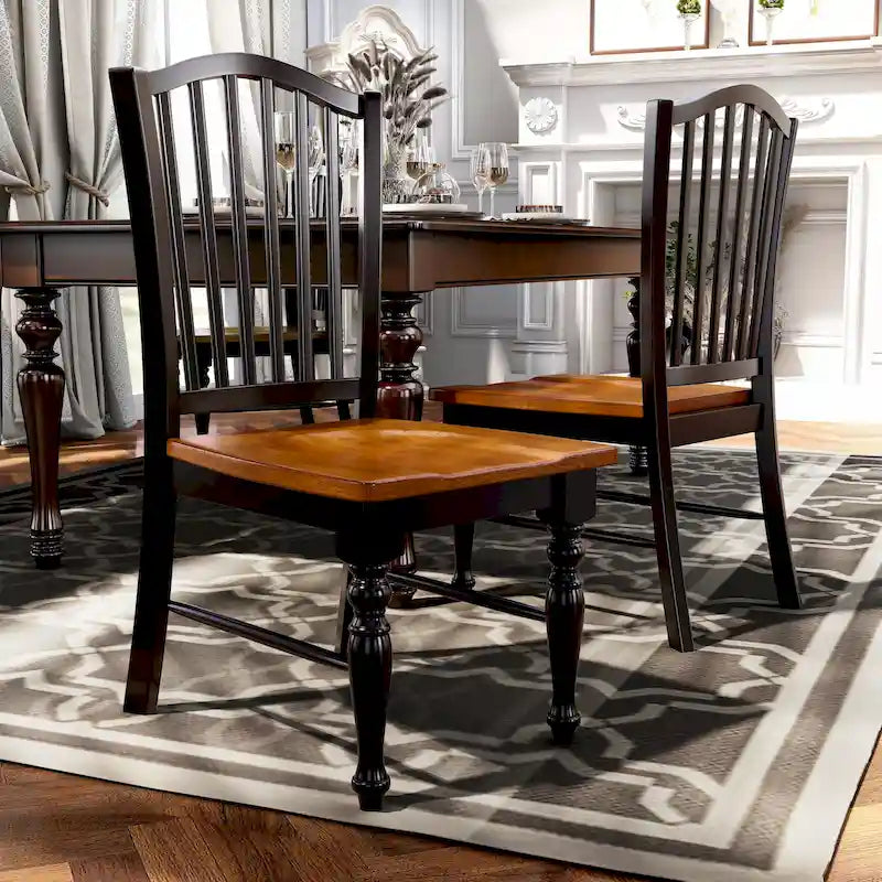 Farmhouse Black Slatted Wood Dining Chairs (Set of 2) by
