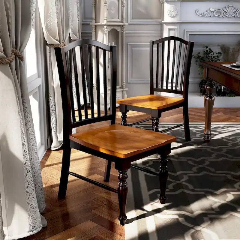 Farmhouse Black Slatted Wood Dining Chairs (Set of 2) by