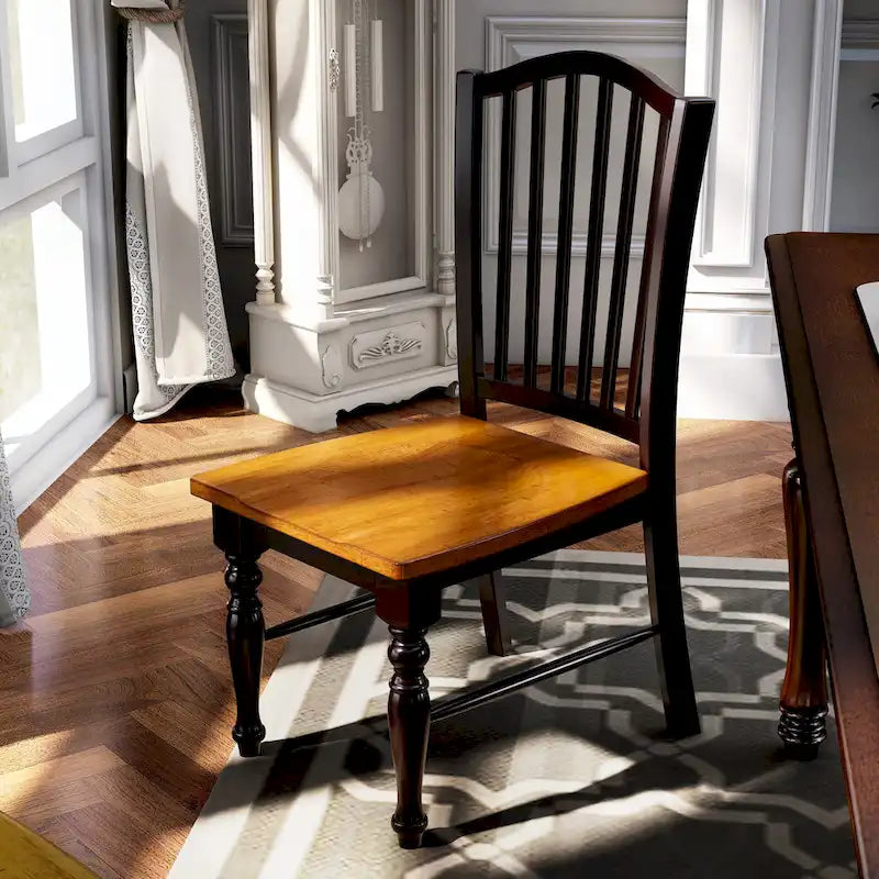 Farmhouse Black Slatted Wood Dining Chairs (Set of 2) by
