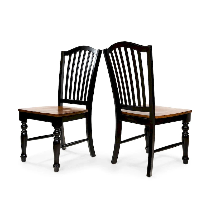 Farmhouse Black Slatted Wood Dining Chairs (Set of 2) by