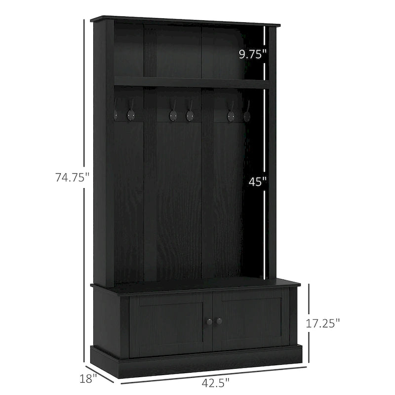 Freestanding Hall Tree, Entryway Bench with Coat Rack, Shoe Cabinet and Top Shelf