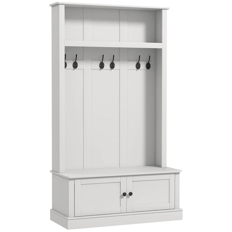 Freestanding Hall Tree, Entryway Bench with Coat Rack, Shoe Cabinet and Top Shelf