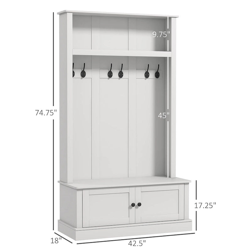 Freestanding Hall Tree, Entryway Bench with Coat Rack, Shoe Cabinet and Top Shelf