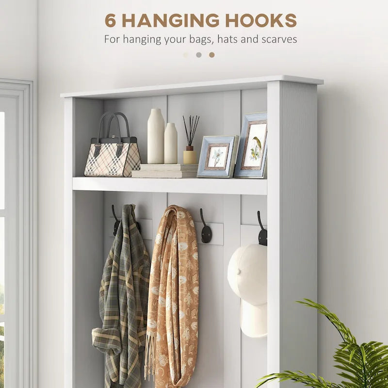 Freestanding Hall Tree, Entryway Bench with Coat Rack, Shoe Cabinet and Top Shelf