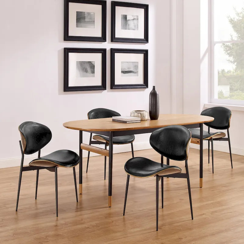 Set of 4 Mid-century Wood and Faux Leather Dining Chairs