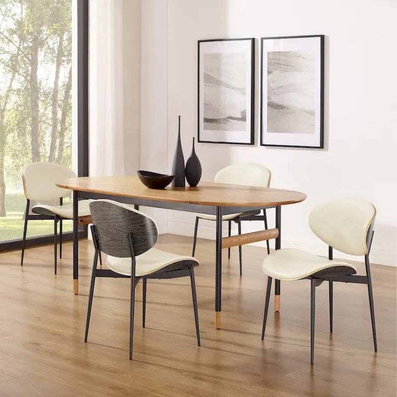 Set of 4 Mid-century Wood and Faux Leather Dining Chairs