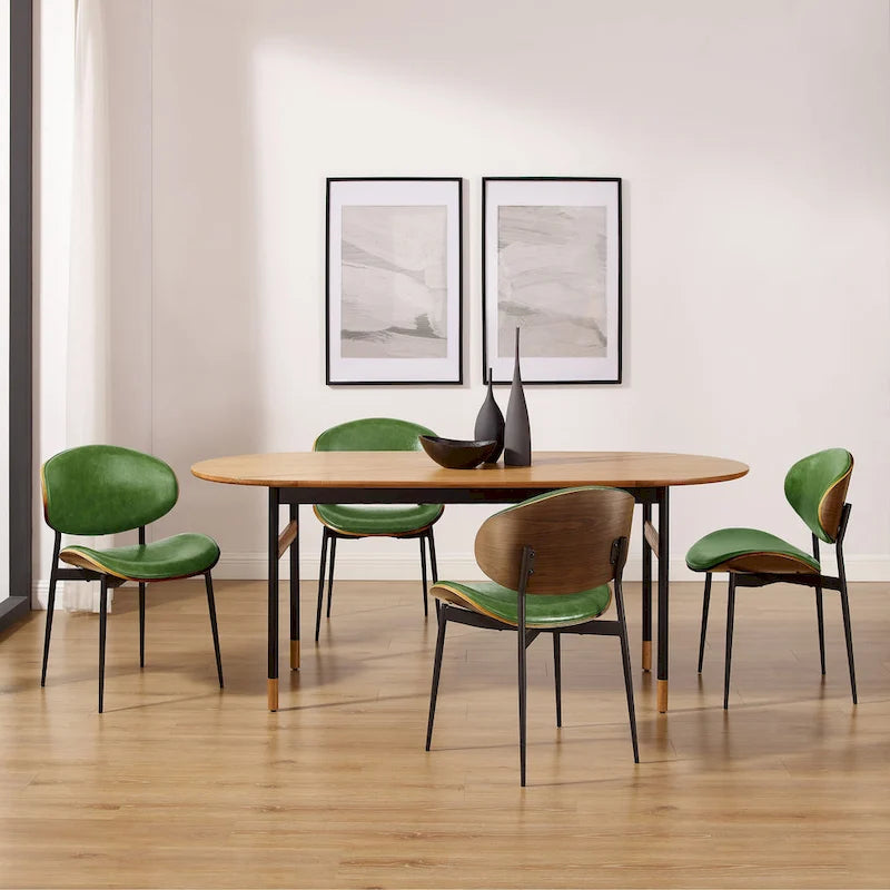 Set of 4 Mid-century Wood and Faux Leather Dining Chairs