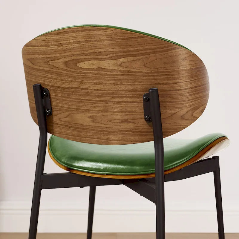 Set of 4 Mid-century Wood and Faux Leather Dining Chairs