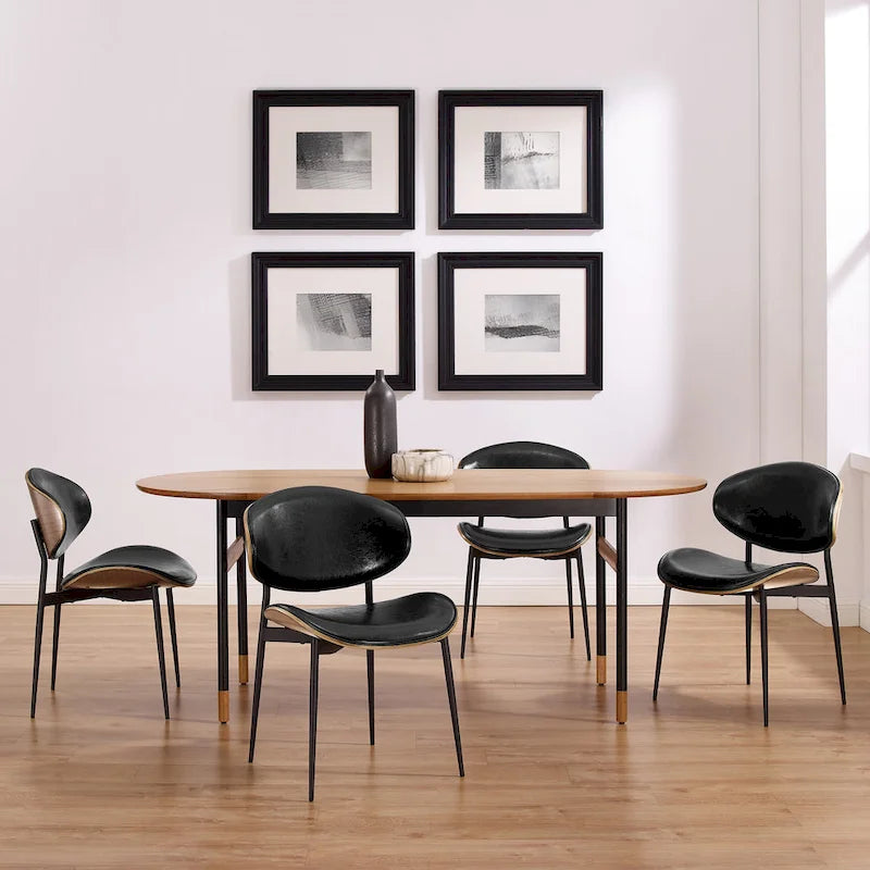 Set of 4 Mid-century Wood and Faux Leather Dining Chairs