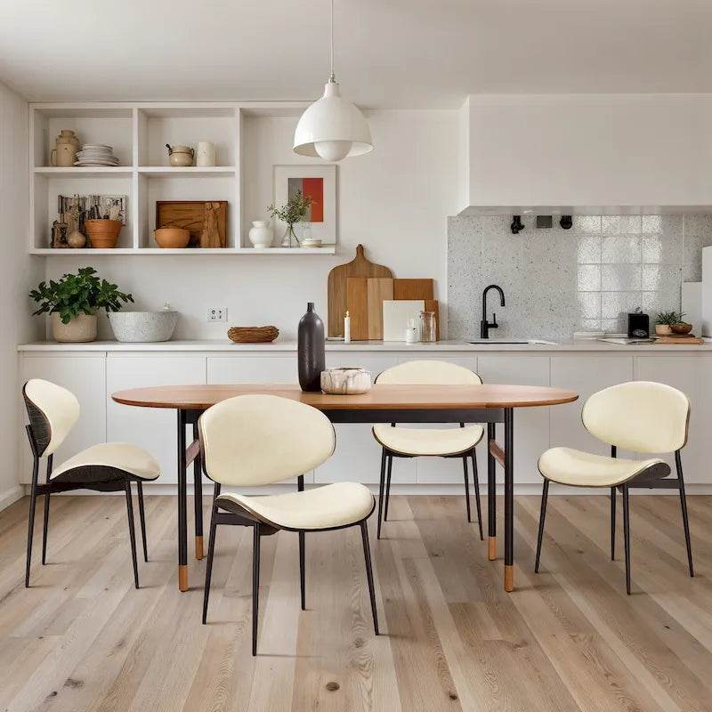 Set of 4 Mid-century Wood and Faux Leather Dining Chairs