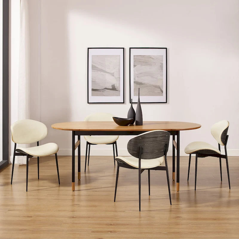 Set of 4 Mid-century Wood and Faux Leather Dining Chairs