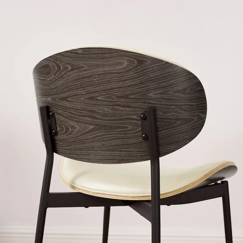 Set of 4 Mid-century Wood and Faux Leather Dining Chairs