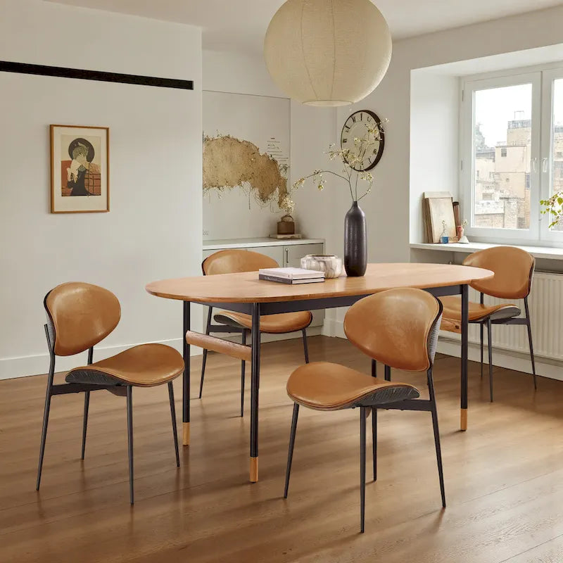 Set of 4 Mid-century Wood and Faux Leather Dining Chairs