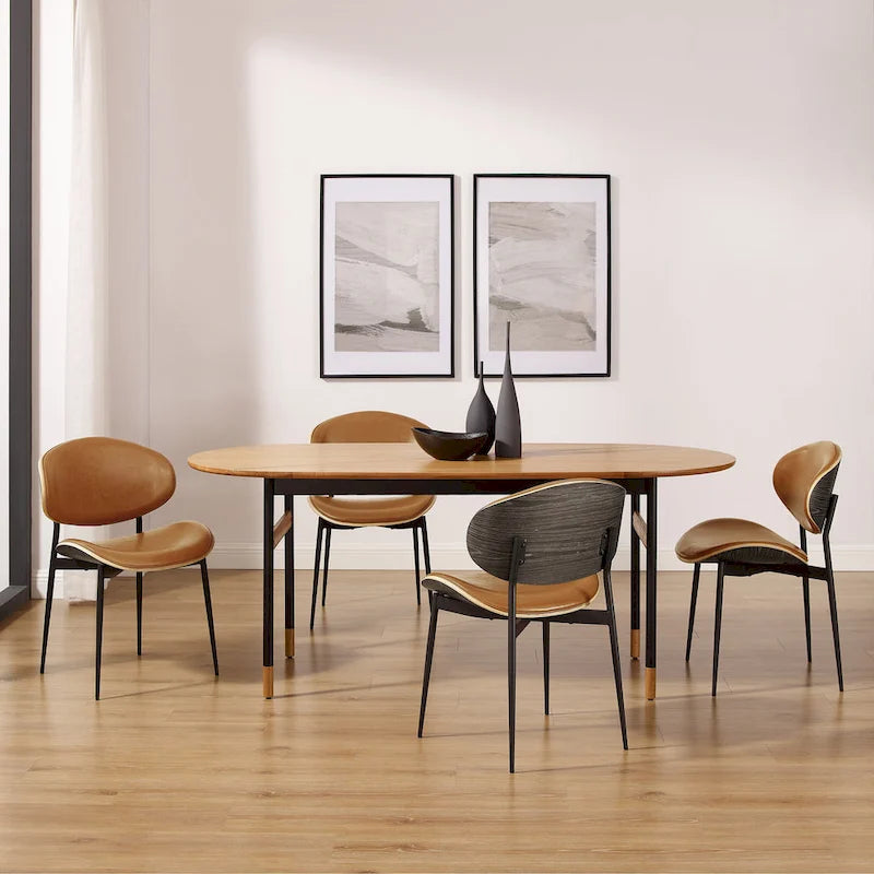 Set of 4 Mid-century Wood and Faux Leather Dining Chairs