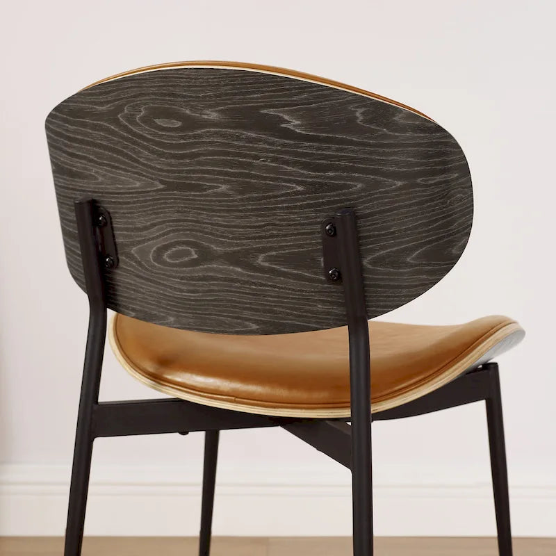 Set of 4 Mid-century Wood and Faux Leather Dining Chairs