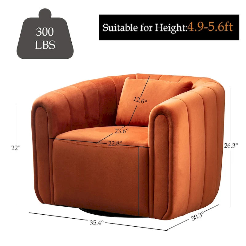 Oversize Velvet Swivel 360 Rotation Barrel Comfy Round Armchair With Plump Pillow Suitable For Living Room Bedroom