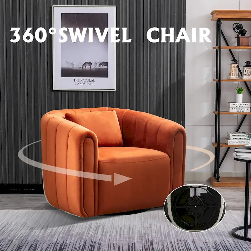 Oversize Velvet Swivel 360 Rotation Barrel Comfy Round Armchair With Plump Pillow Suitable For Living Room Bedroom