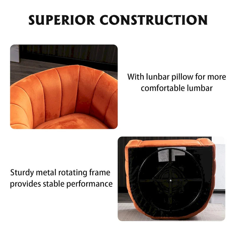Oversize Velvet Swivel 360 Rotation Barrel Comfy Round Armchair With Plump Pillow Suitable For Living Room Bedroom