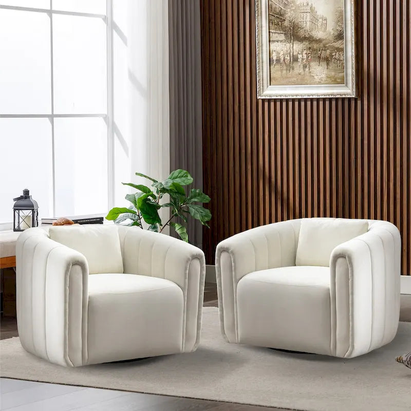 Oversize Velvet Swivel 360 Rotation Barrel Comfy Round Armchair With Plump Pillow Suitable For Living Room Bedroom