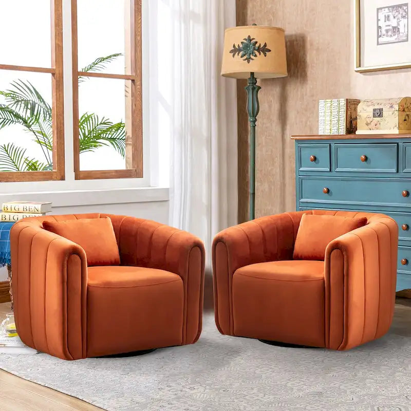 Oversize Velvet Swivel 360 Rotation Barrel Comfy Round Armchair With Plump Pillow Suitable For Living Room Bedroom