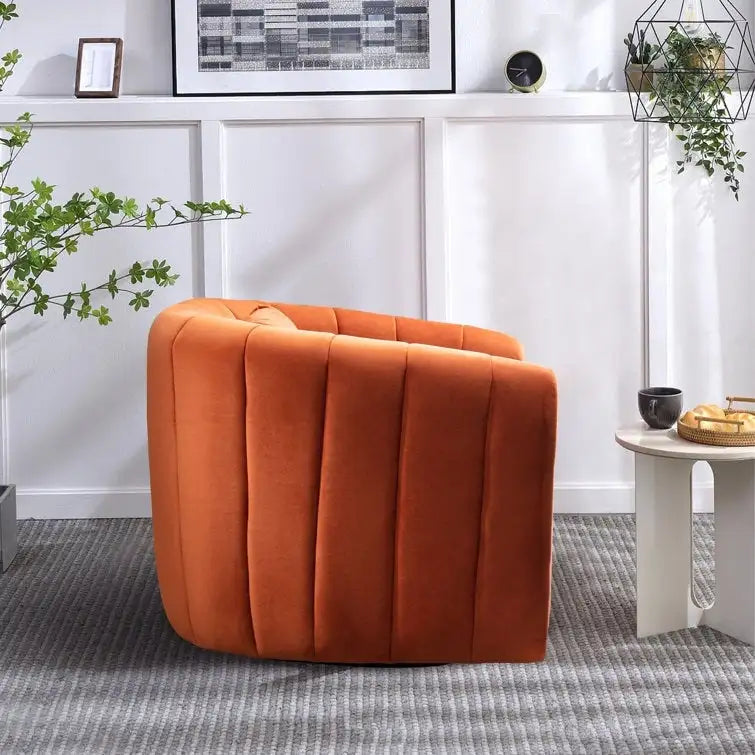 Oversize Velvet Swivel 360 Rotation Barrel Comfy Round Armchair With Plump Pillow Suitable For Living Room Bedroom