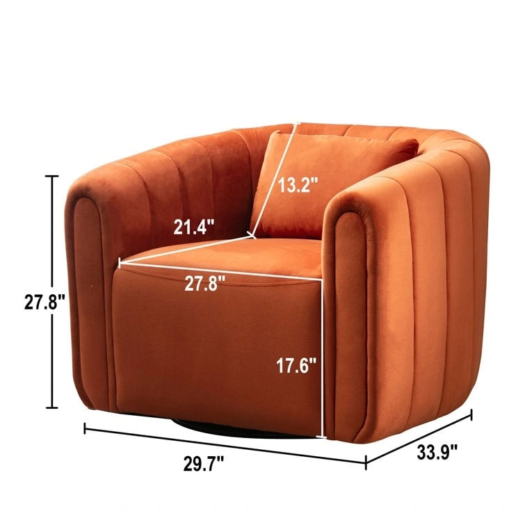 Oversize Velvet Swivel 360 Rotation Barrel Comfy Round Armchair With Plump Pillow Suitable For Living Room Bedroom