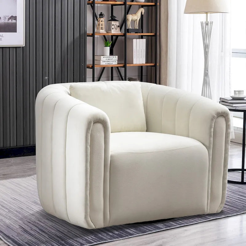 Oversize Velvet Swivel 360 Rotation Barrel Comfy Round Armchair With Plump Pillow Suitable For Living Room Bedroom