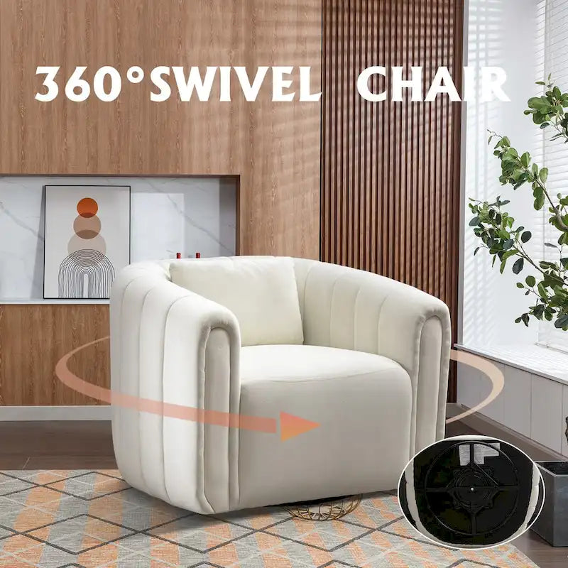 Oversize Velvet Swivel 360 Rotation Barrel Comfy Round Armchair With Plump Pillow Suitable For Living Room Bedroom