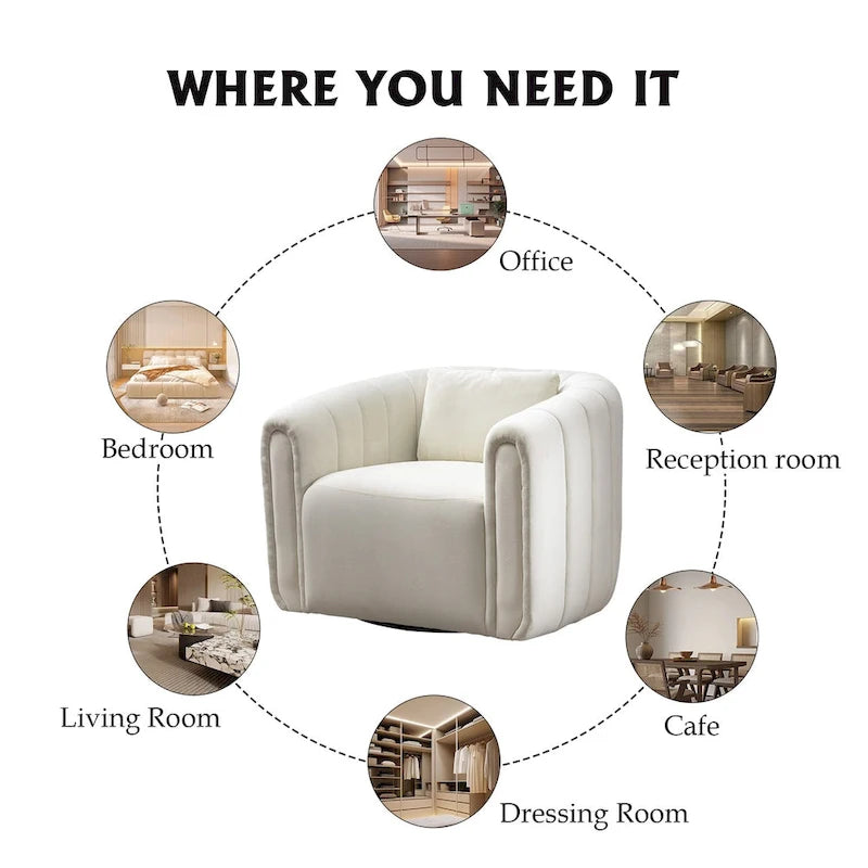 Oversize Velvet Swivel 360 Rotation Barrel Comfy Round Armchair With Plump Pillow Suitable For Living Room Bedroom