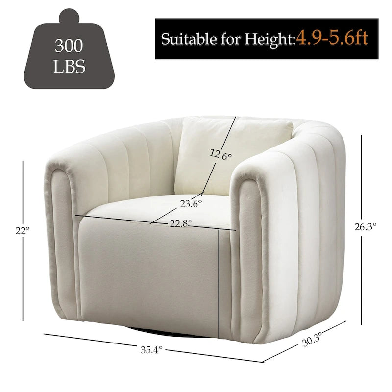 Oversize Velvet Swivel 360 Rotation Barrel Comfy Round Armchair With Plump Pillow Suitable For Living Room Bedroom