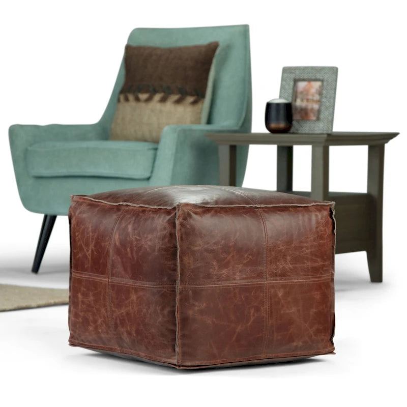 Boho Square Pouf in Leather