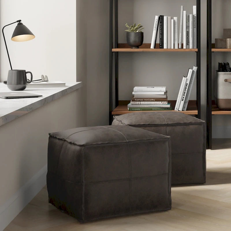 Boho Square Pouf in Leather