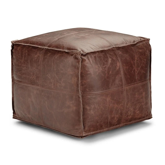 Boho Square Pouf in Leather