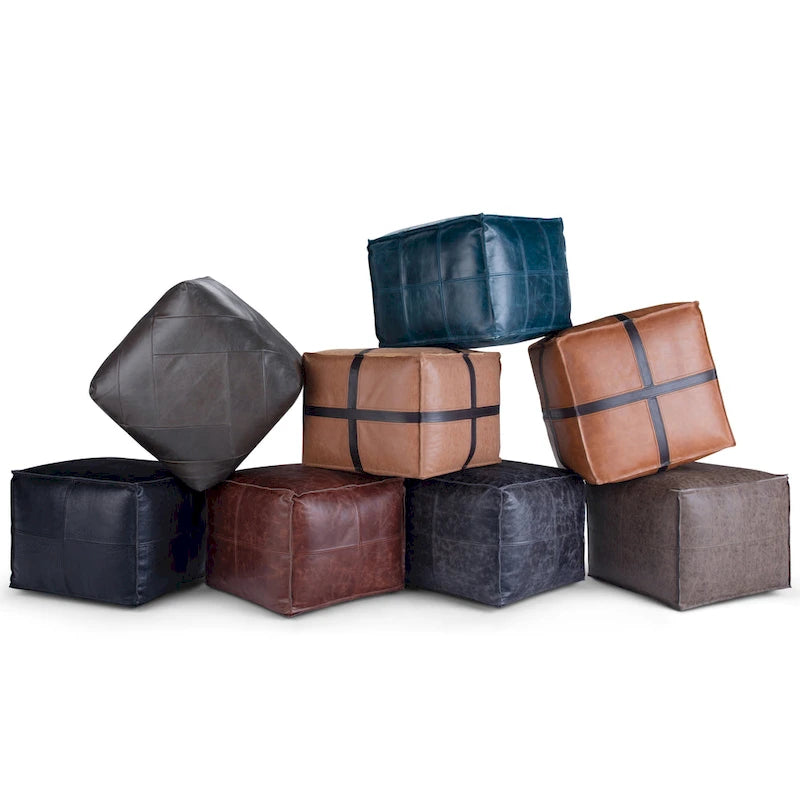 Boho Square Pouf in Leather