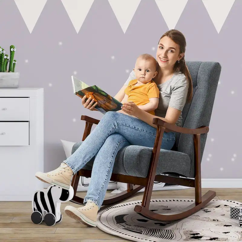 Upholstered Rocking Chair ModernHighBackArmchair