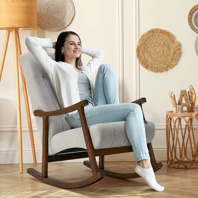 Upholstered Rocking Chair ModernHighBackArmchair