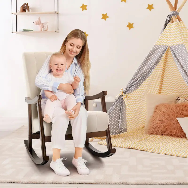 Upholstered Rocking Chair ModernHighBackArmchair