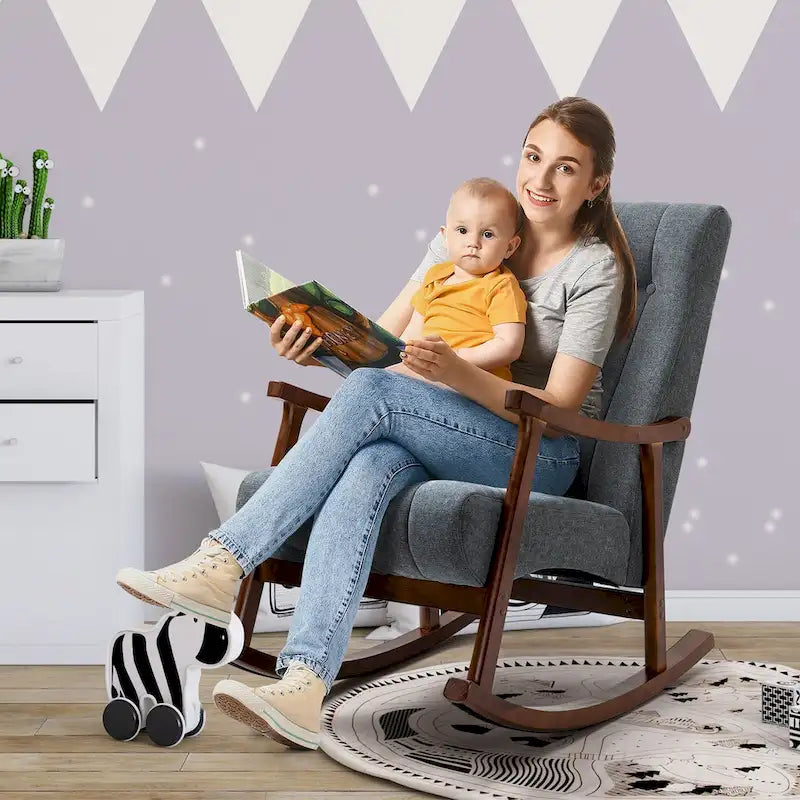 Upholstered Rocking Chair ModernHighBackArmchair