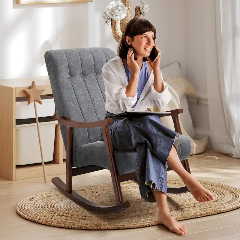 Upholstered Rocking Chair ModernHighBackArmchair