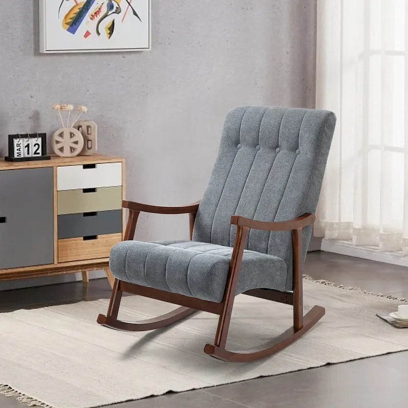 Upholstered Rocking Chair ModernHighBackArmchair