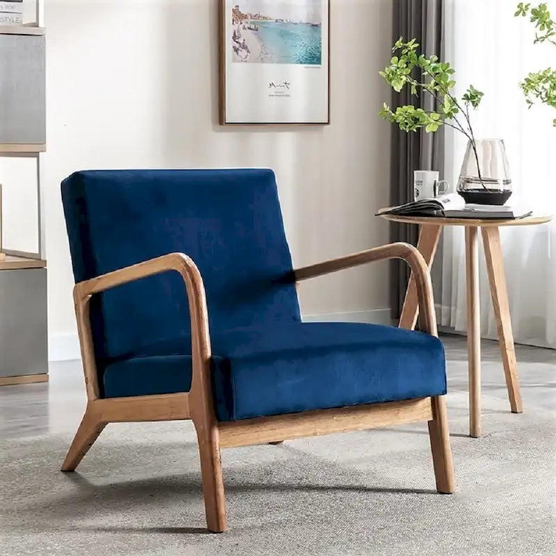 Velvet/ Wood Mid-century Modern Armchair