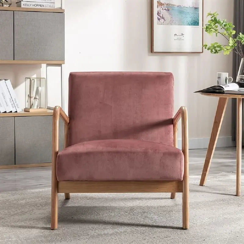 Velvet/ Wood Mid-century Modern Armchair