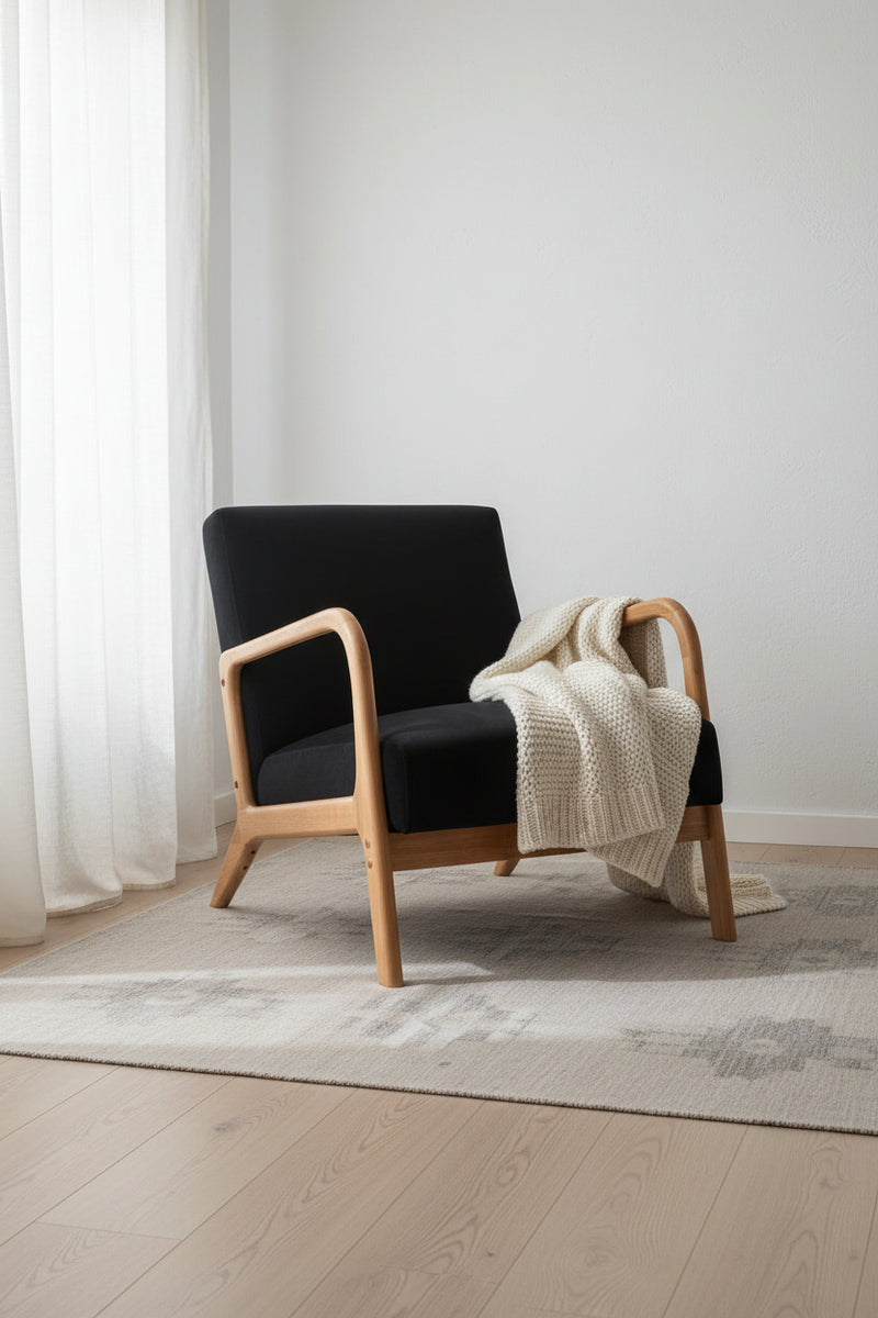 Velvet/ Wood Mid-century Modern Armchair