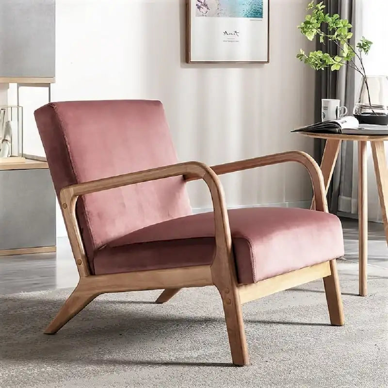 Velvet/ Wood Mid-century Modern Armchair