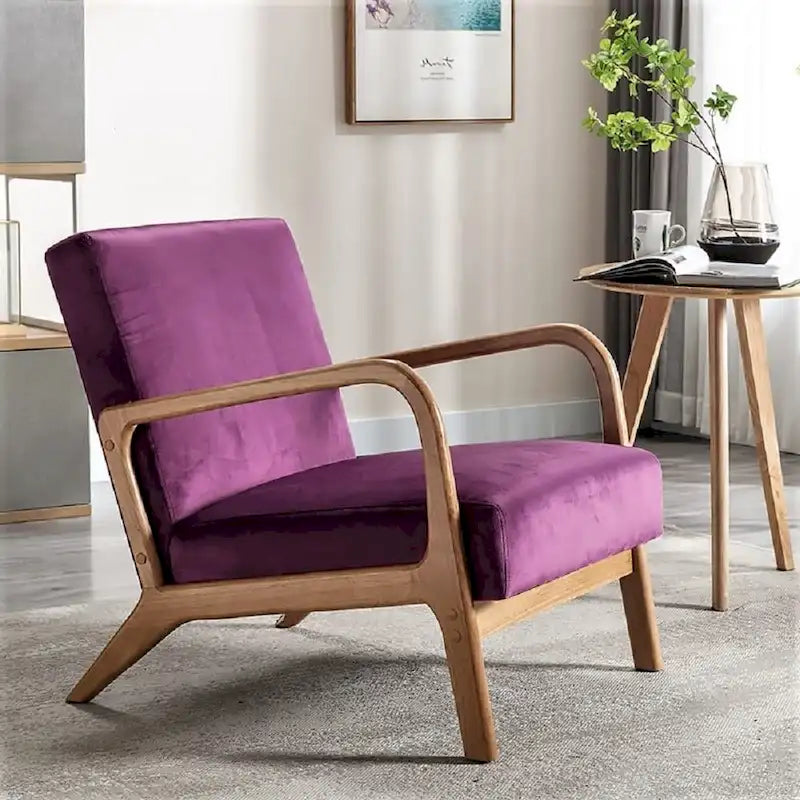 Velvet/ Wood Mid-century Modern Armchair