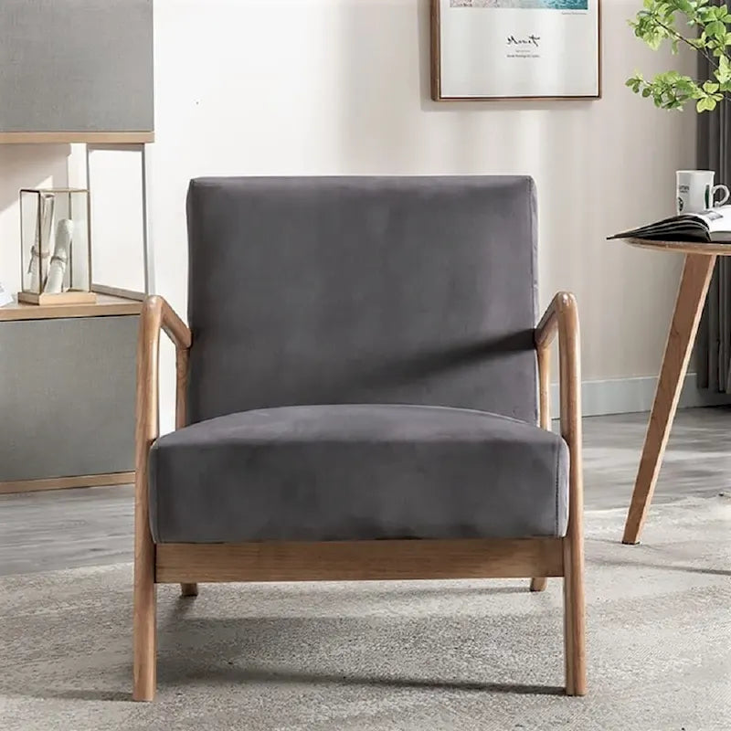Velvet/ Wood Mid-century Modern Armchair