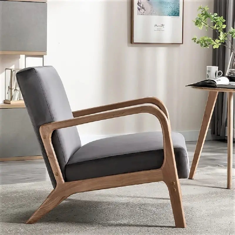 Velvet/ Wood Mid-century Modern Armchair
