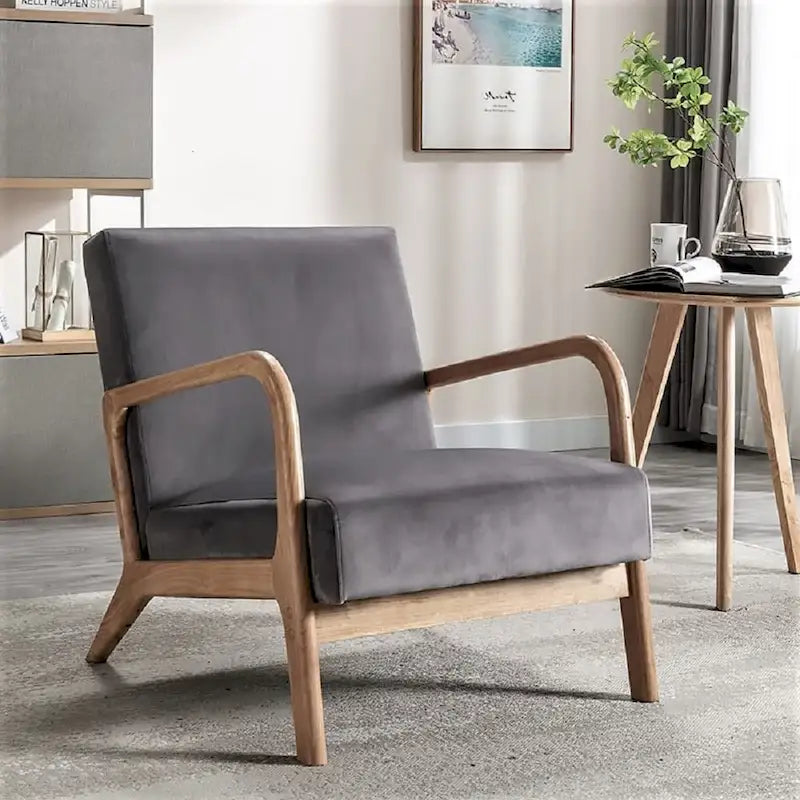 Velvet/ Wood Mid-century Modern Armchair