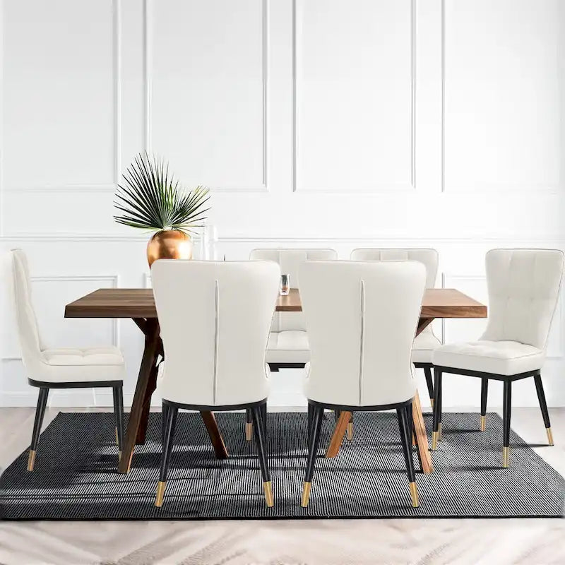 Faux Leather Upholstered Dining Chairs Set of 4 with Checked Pattern