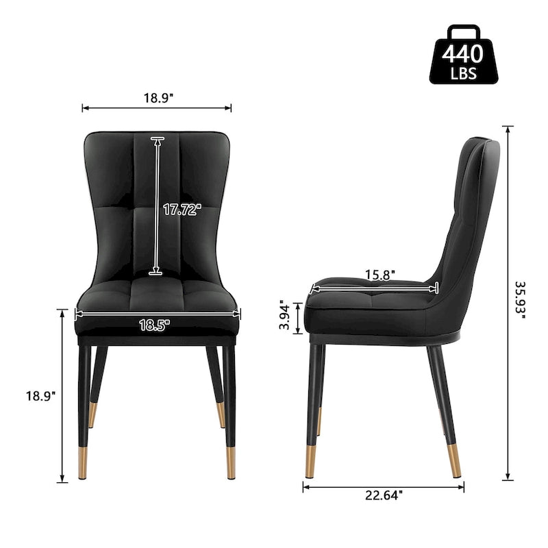 Faux Leather Upholstered Dining Chairs Set of 4 with Checked Pattern